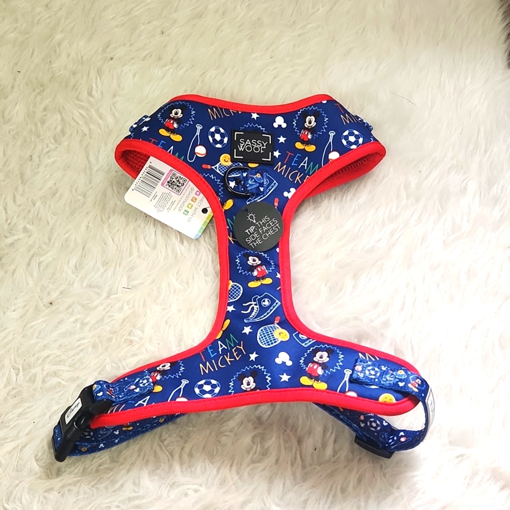 Sassy Woof Disney mickey mouse dog harness collar blue red